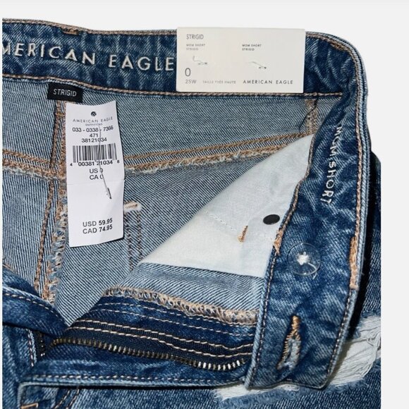 American Eagle Mom Short Strigid Super High Rise Distressed 25W Sz0 Festival - Picture 3 of 3